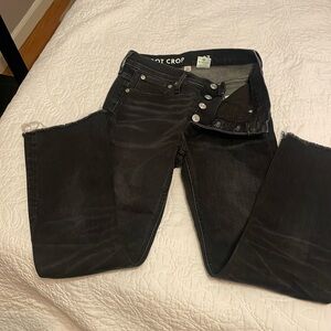 J crew Button fly, distressed hem back wash jeans